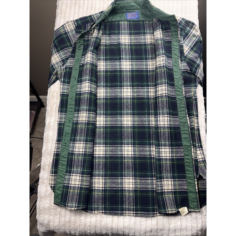 Pendleton VTG 100% Wool Board Shirt Long Sleeve Blue Green Large L Plaid Western - Picture 15 of 16